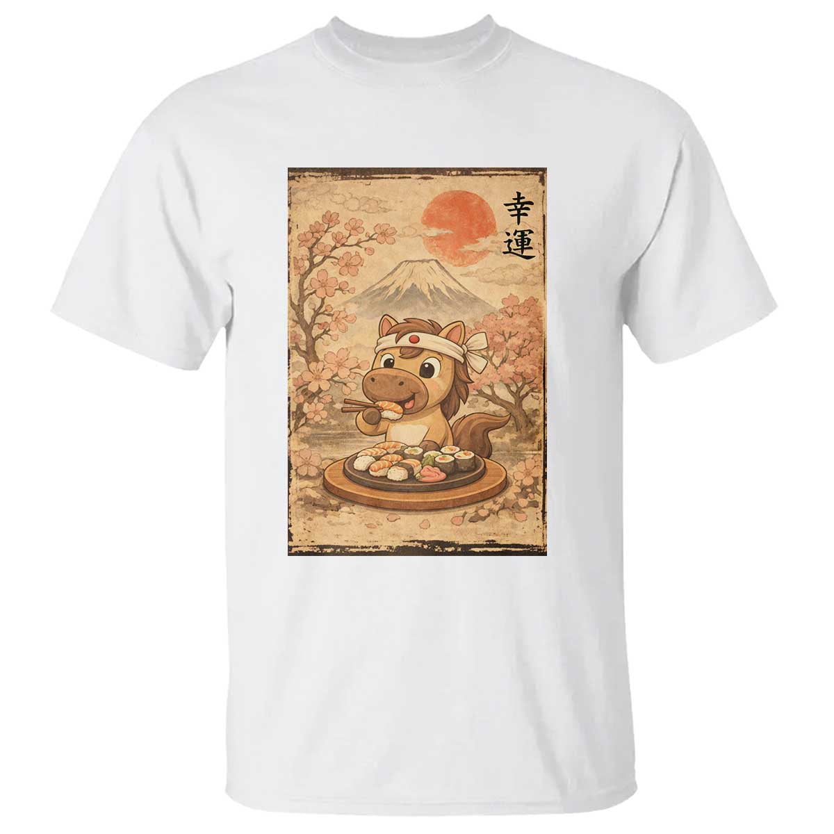 Funny Horse Eating Sushi T Shirt Japanese Noodle Lover - Wonder Print Shop