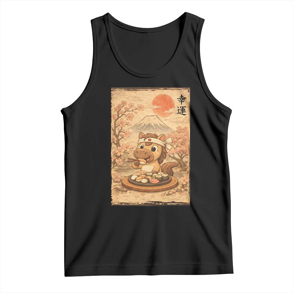 Funny Horse Eating Sushi Tank Top Japanese Noodle Lover - Wonder Print Shop