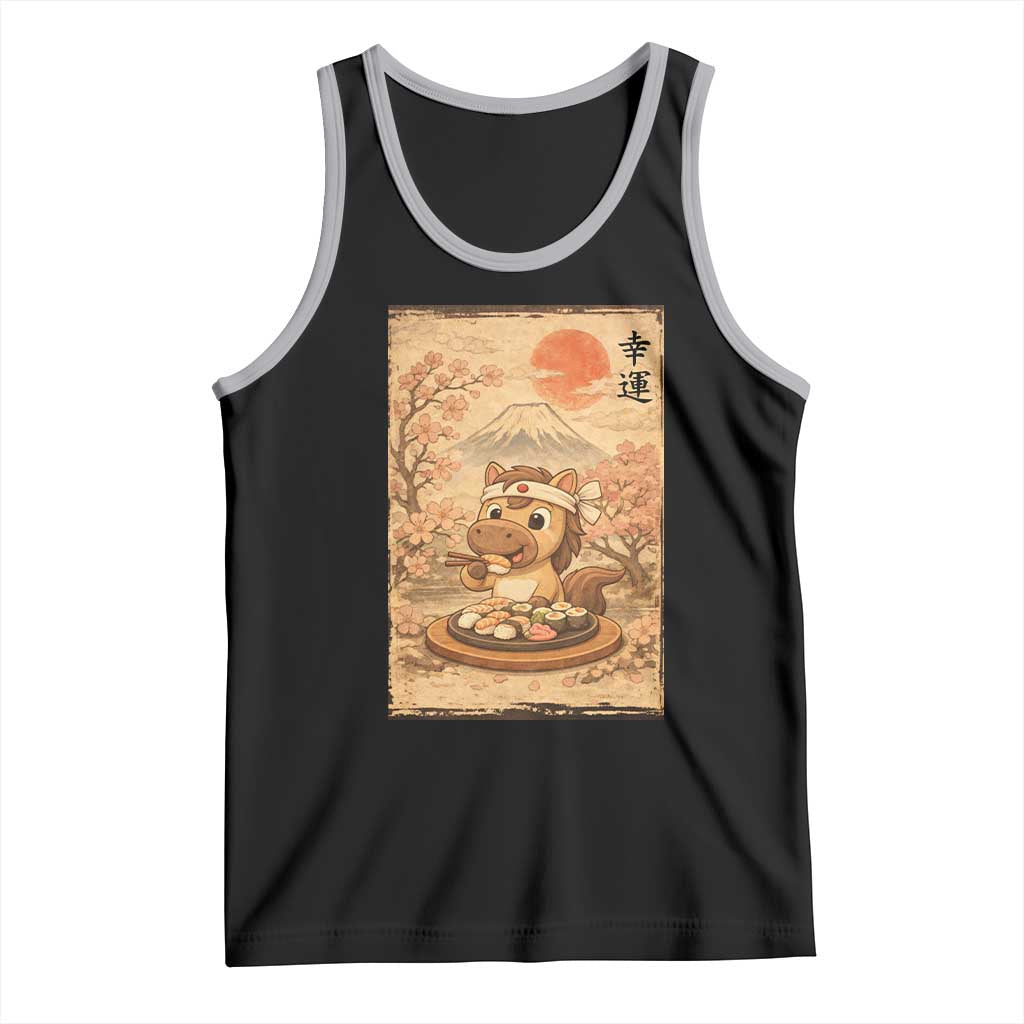 Funny Horse Eating Sushi Tank Top Japanese Noodle Lover - Wonder Print Shop