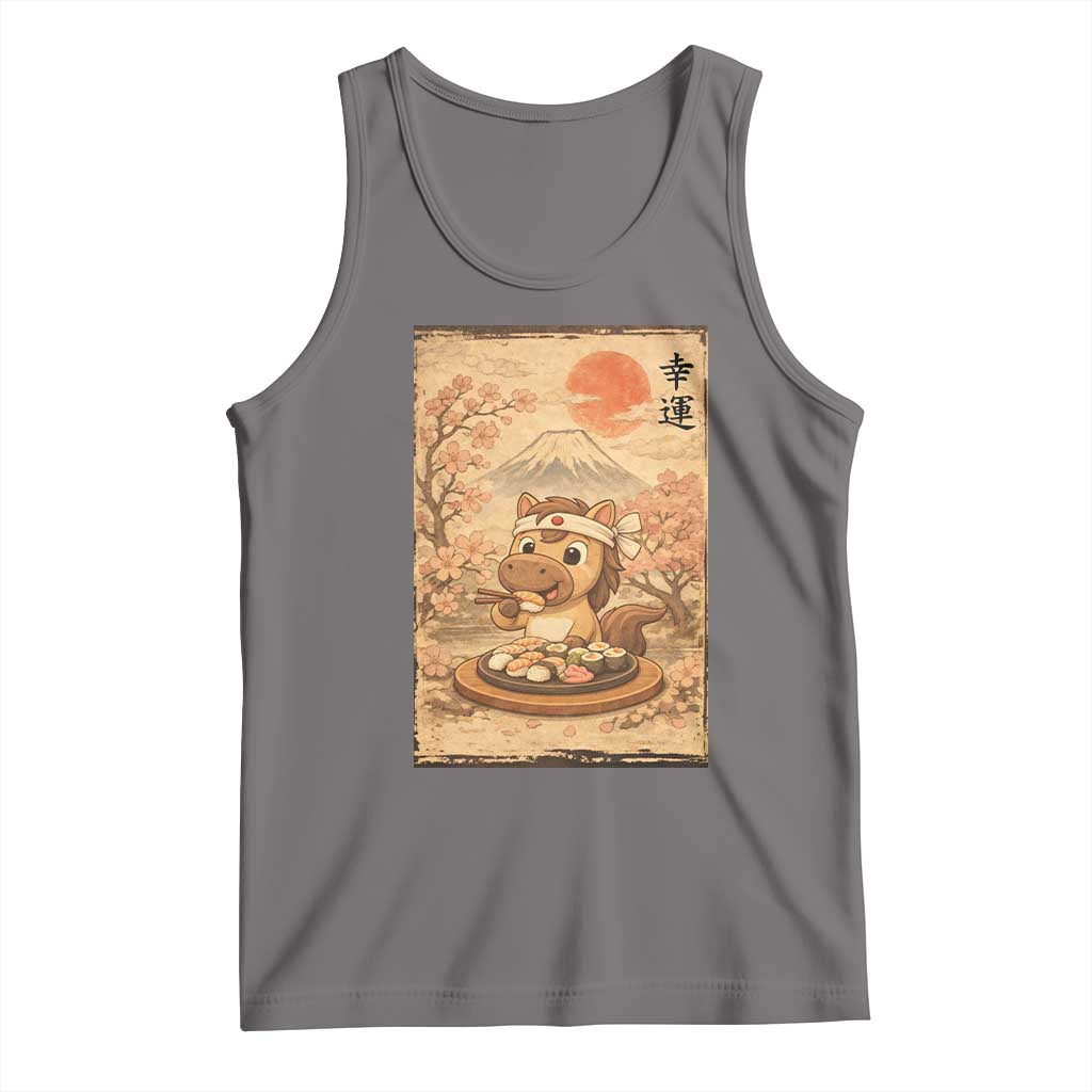 Funny Horse Eating Sushi Tank Top Japanese Noodle Lover - Wonder Print Shop