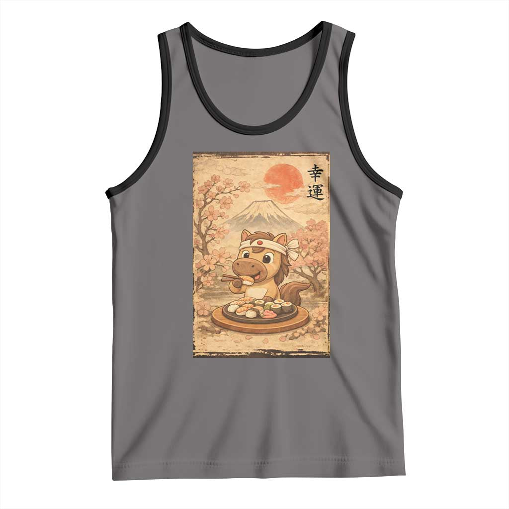 Funny Horse Eating Sushi Tank Top Japanese Noodle Lover - Wonder Print Shop