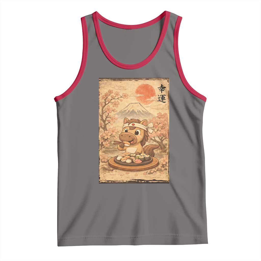 Funny Horse Eating Sushi Tank Top Japanese Noodle Lover - Wonder Print Shop