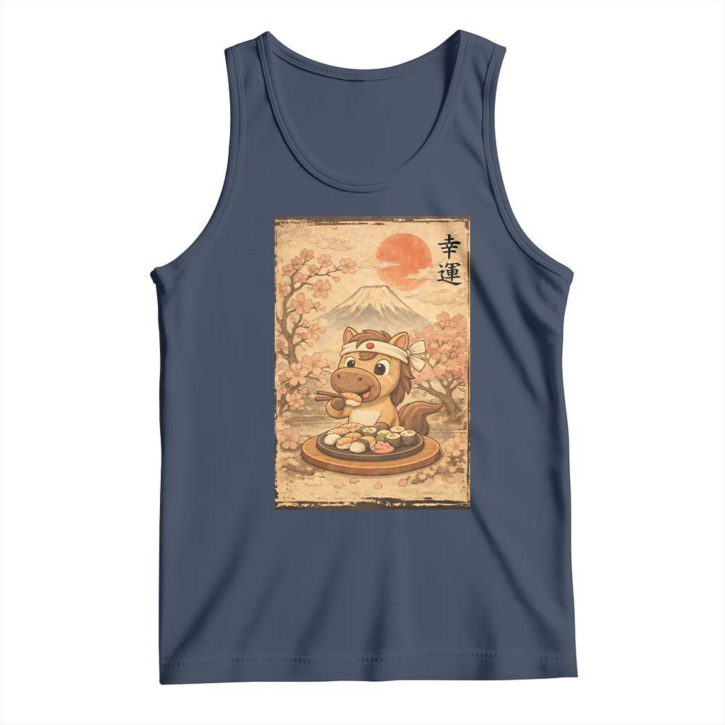 Funny Horse Eating Sushi Tank Top Japanese Noodle Lover - Wonder Print Shop