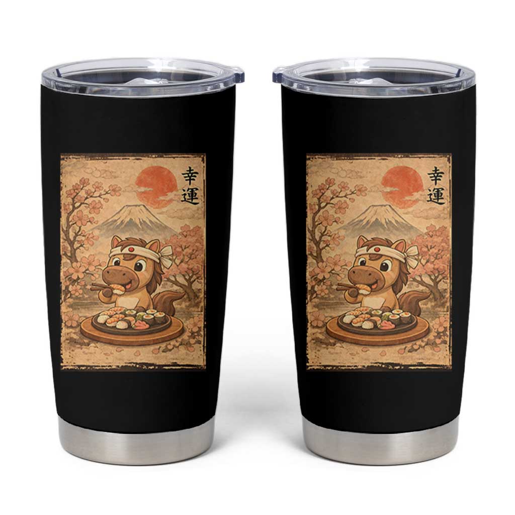 Funny Horse Eating Sushi Tumbler Cup Japanese Noodle Lover - Wonder Print Shop