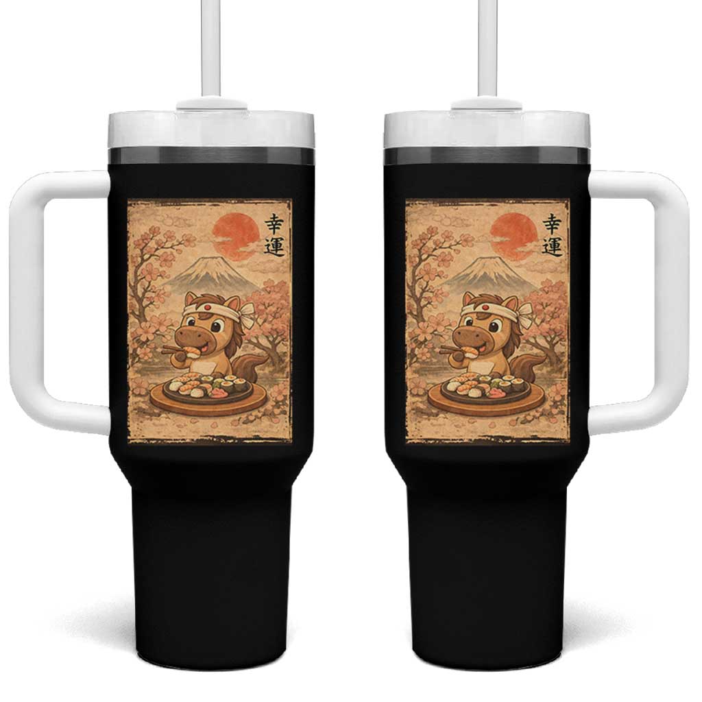 Funny Horse Eating Sushi Tumbler With Handle Japanese Noodle Lover - Wonder Print Shop