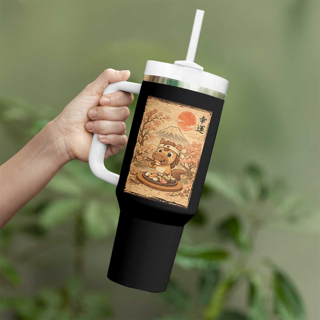 Funny Horse Eating Sushi Tumbler With Handle Japanese Noodle Lover - Wonder Print Shop