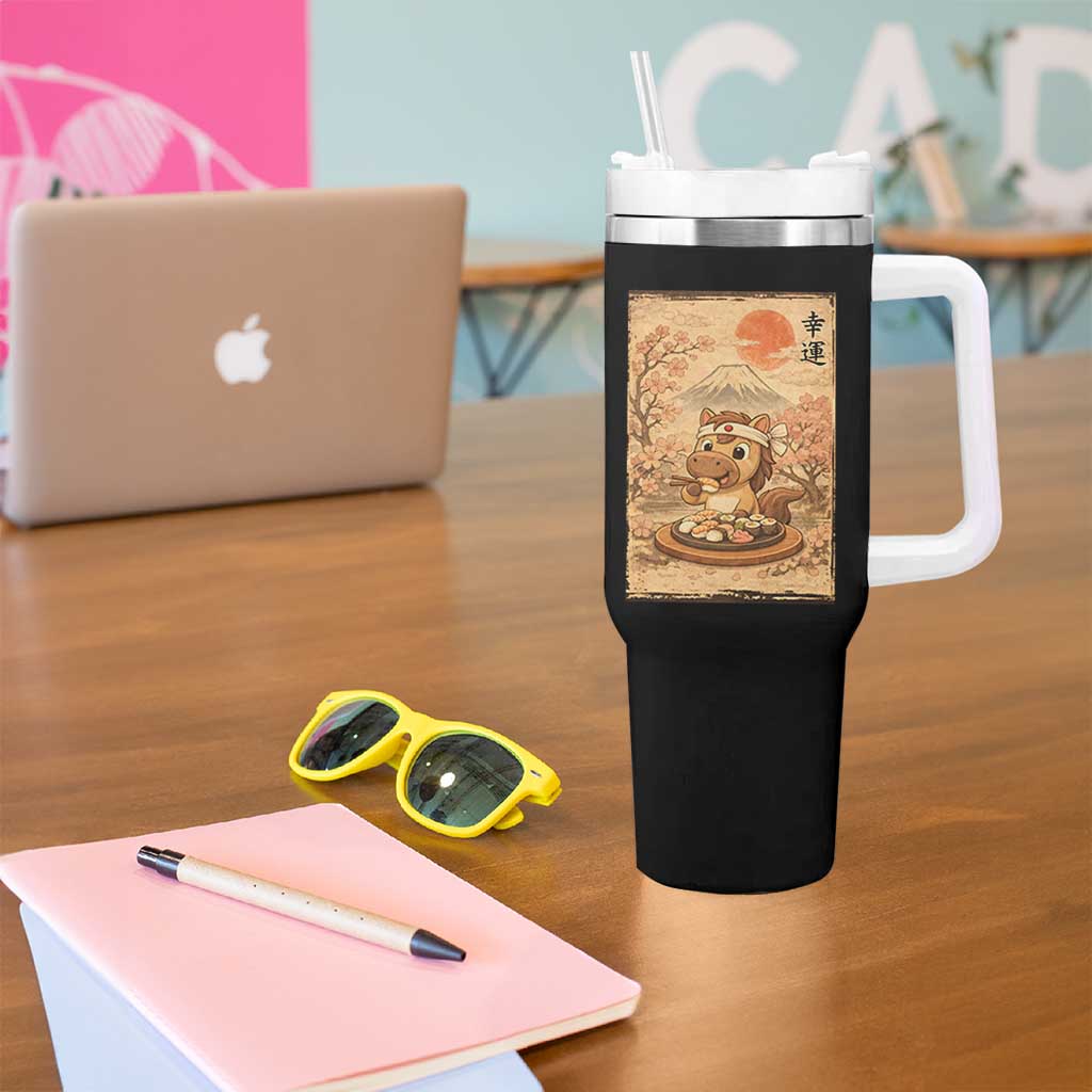 Funny Horse Eating Sushi Tumbler With Handle Japanese Noodle Lover - Wonder Print Shop