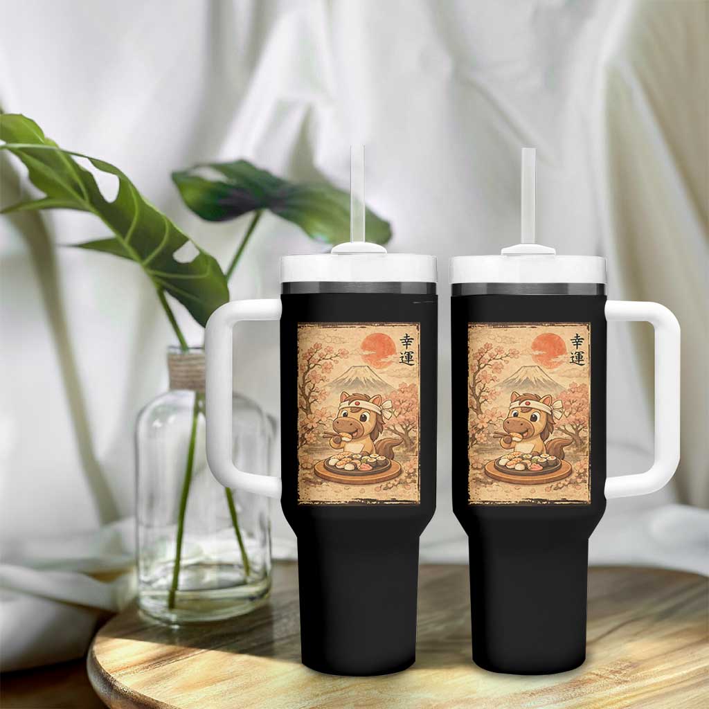 Funny Horse Eating Sushi Tumbler With Handle Japanese Noodle Lover - Wonder Print Shop