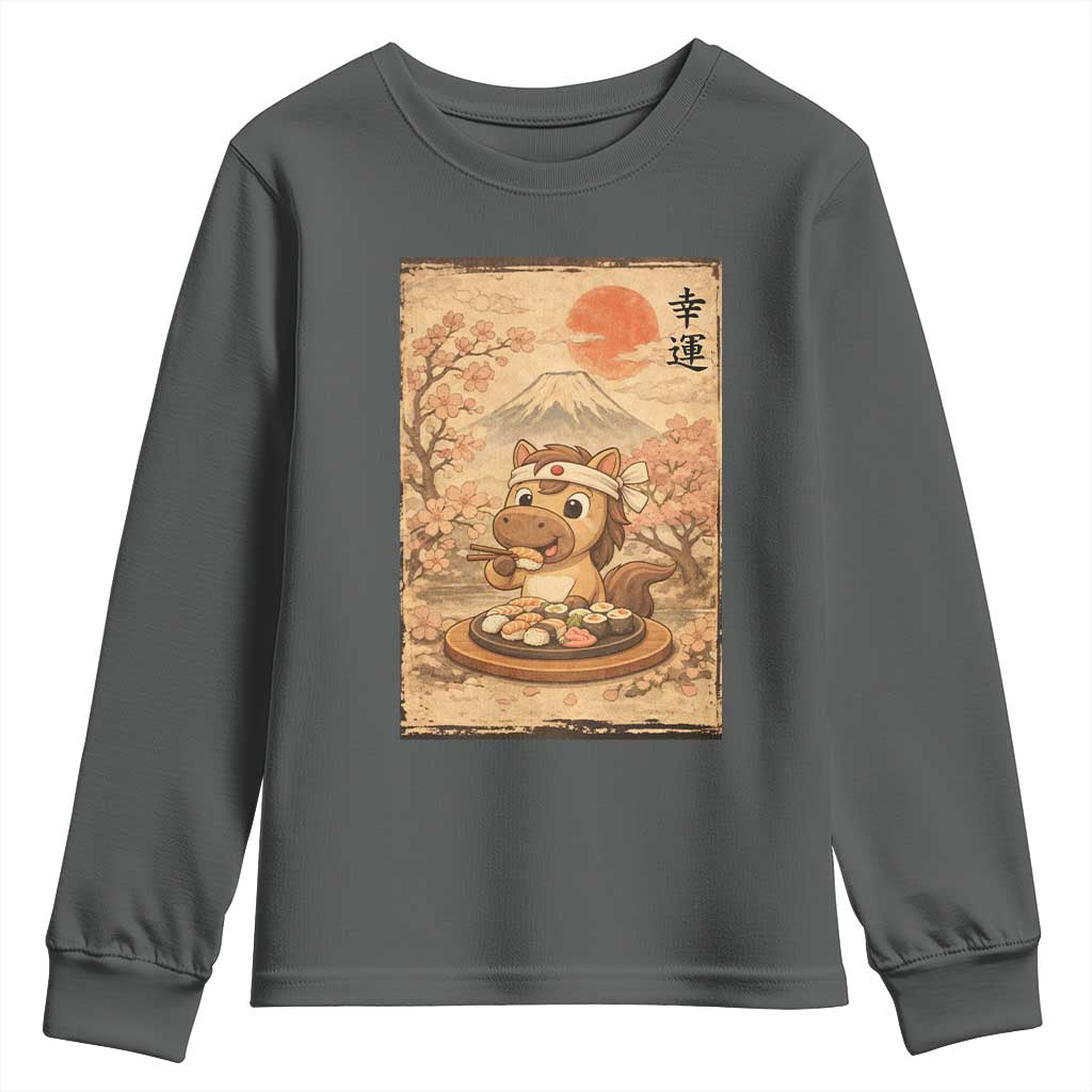 Funny Horse Eating Sushi Youth Sweatshirt Japanese Noodle Lover - Wonder Print Shop