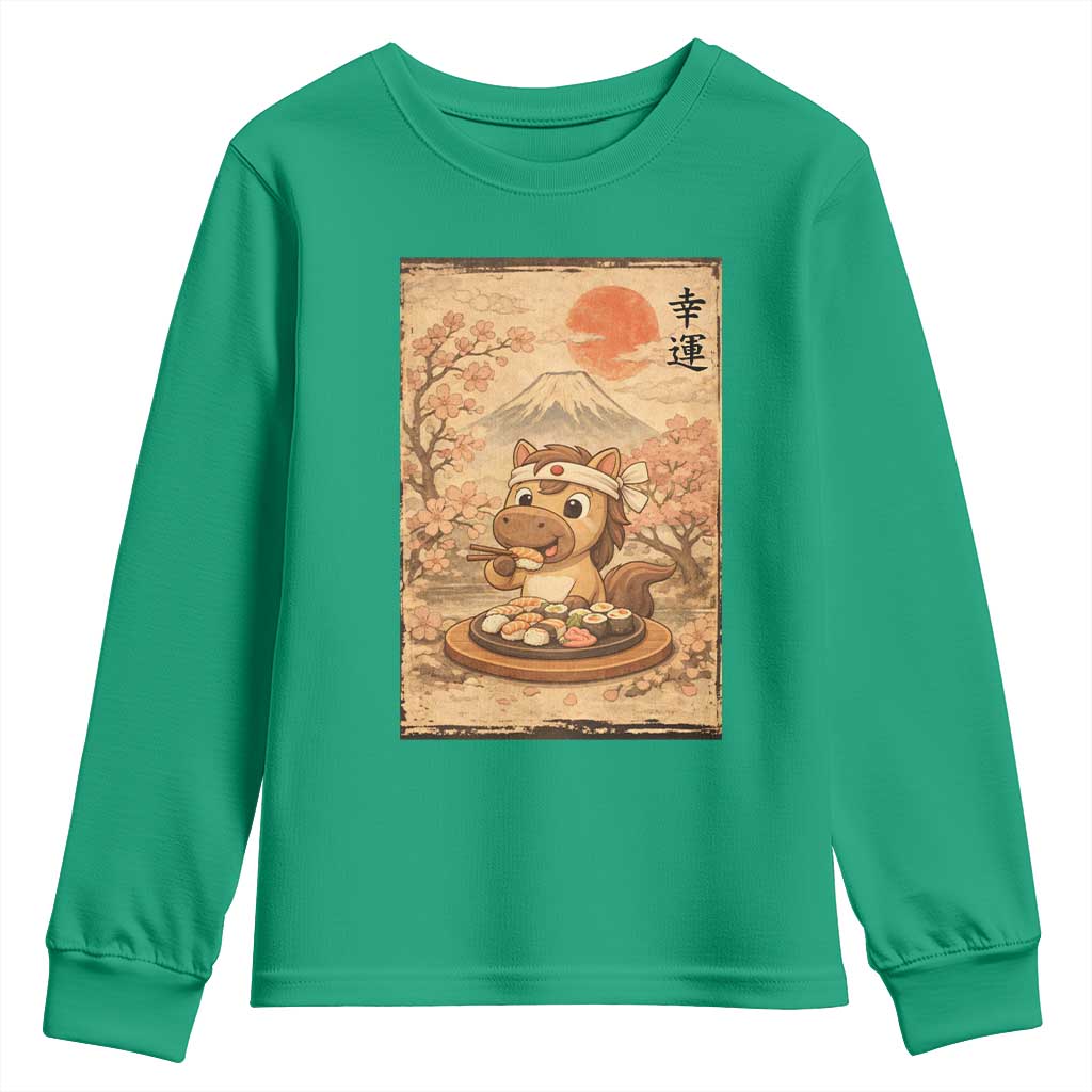Funny Horse Eating Sushi Youth Sweatshirt Japanese Noodle Lover - Wonder Print Shop