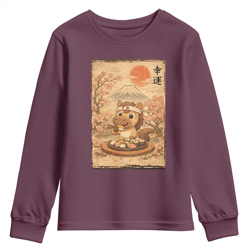 Funny Horse Eating Sushi Youth Sweatshirt Japanese Noodle Lover - Wonder Print Shop
