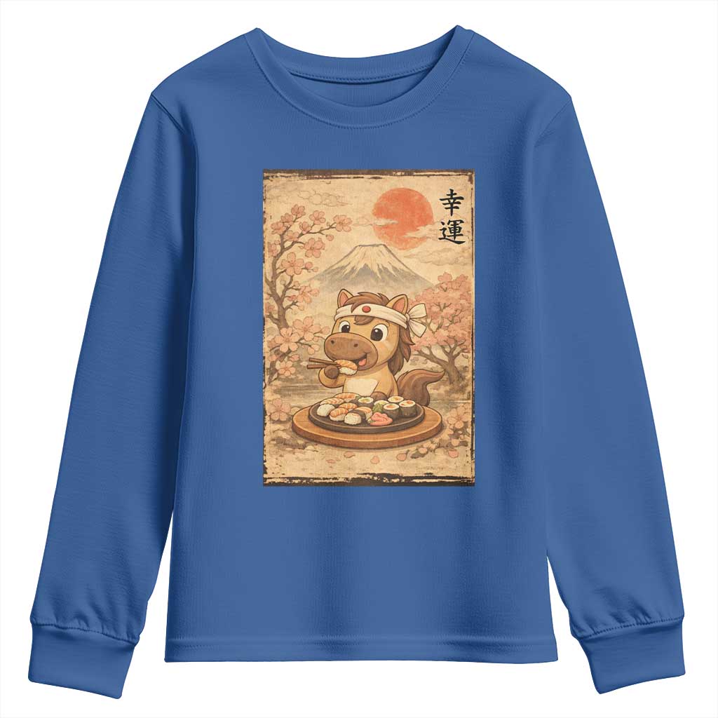Funny Horse Eating Sushi Youth Sweatshirt Japanese Noodle Lover - Wonder Print Shop