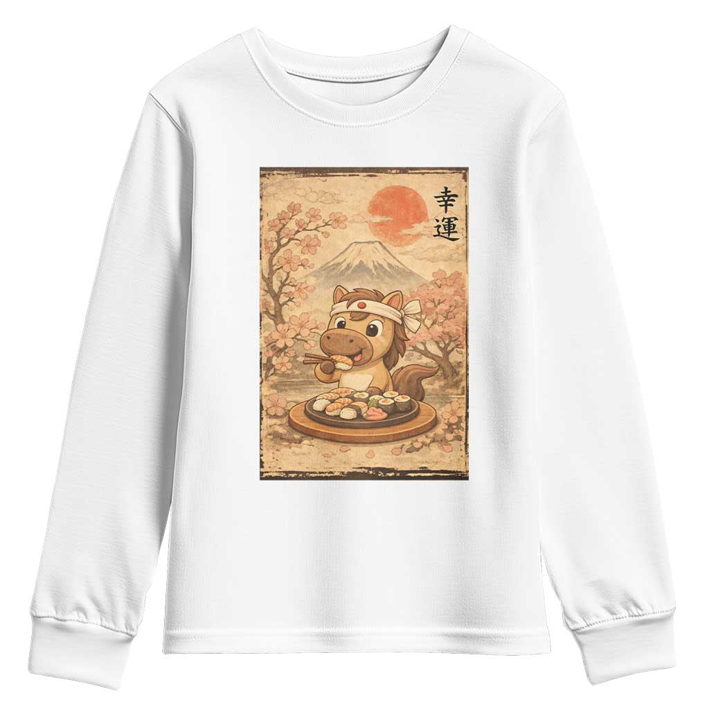 Funny Horse Eating Sushi Youth Sweatshirt Japanese Noodle Lover - Wonder Print Shop