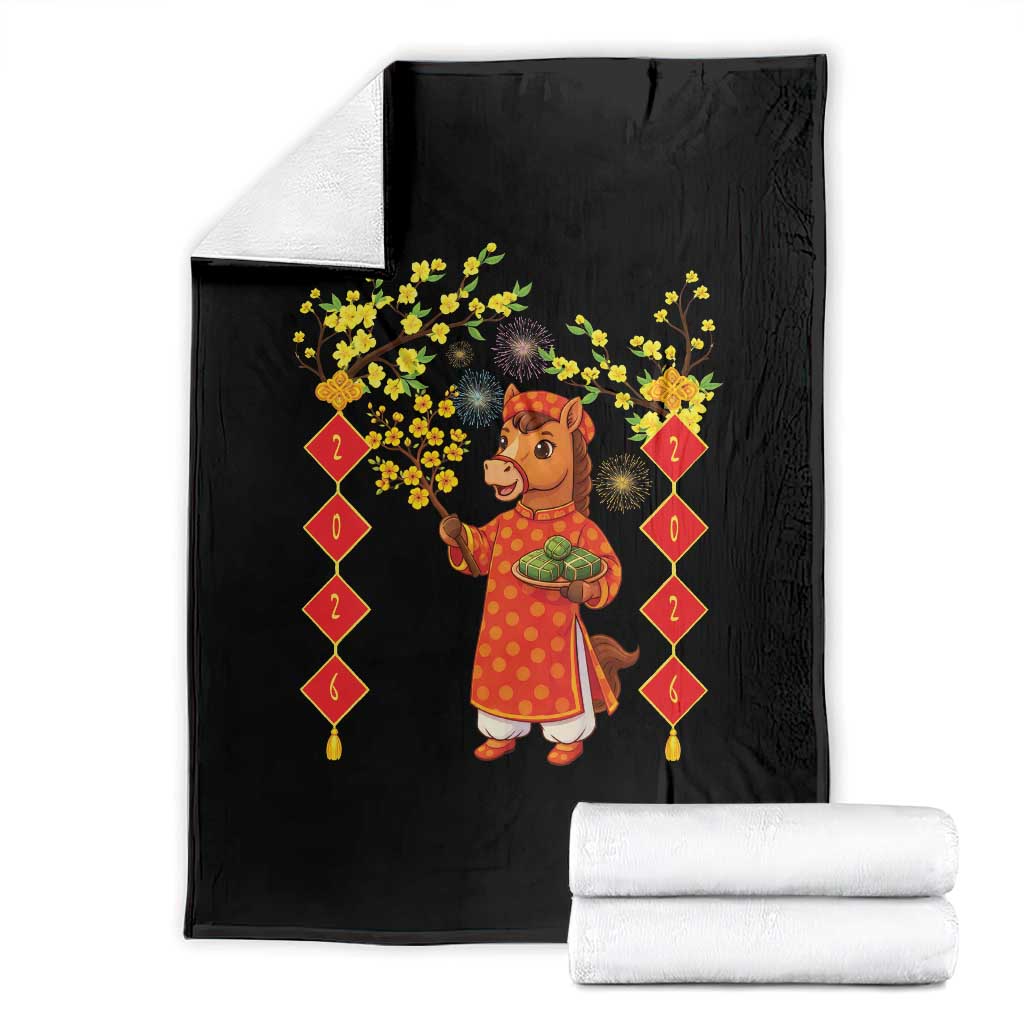 Funny Tet Holiday Throw Blanket Cute Horse In Ao Dai - Wonder Print Shop