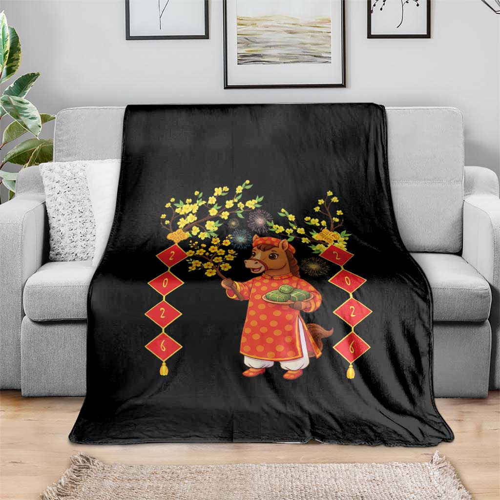 Funny Tet Holiday Throw Blanket Cute Horse In Ao Dai - Wonder Print Shop