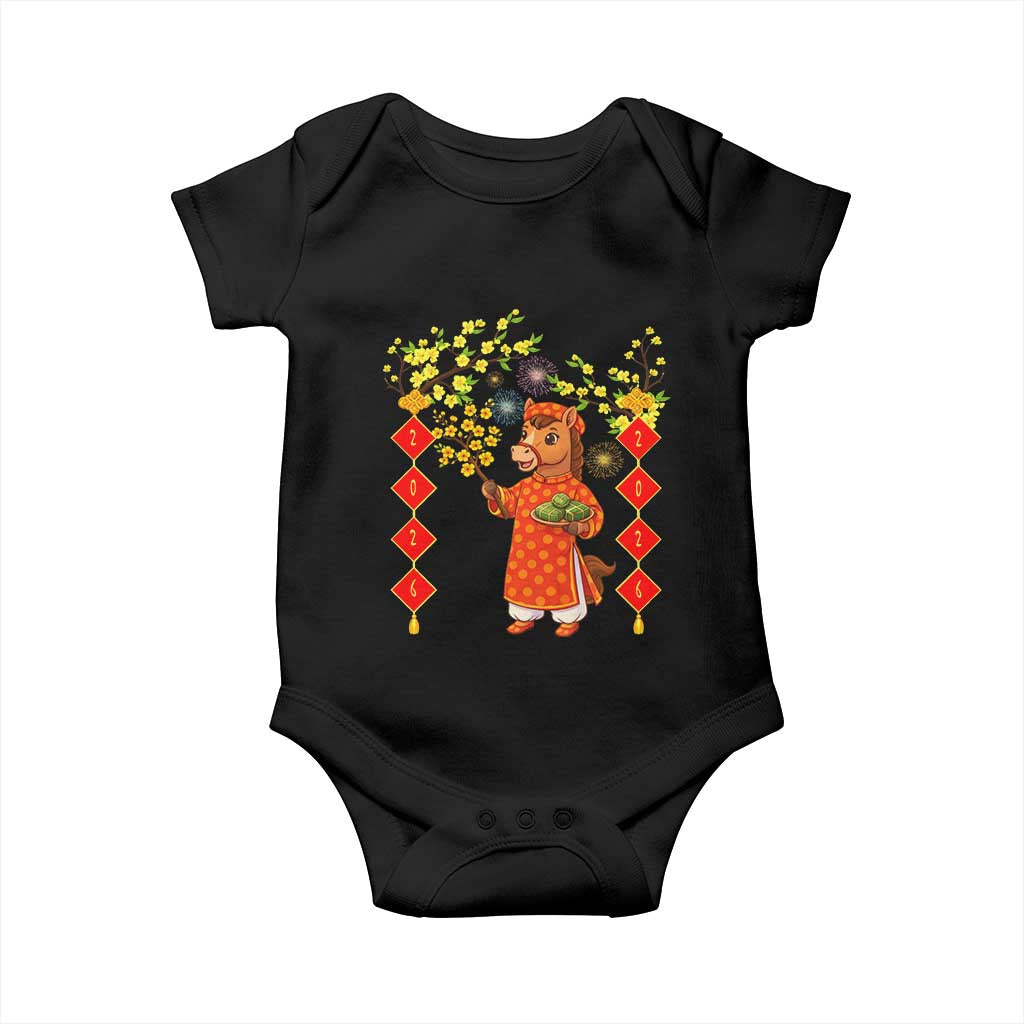 Funny Tet Holiday Baby Onesie Cute Horse In Ao Dai - Wonder Print Shop
