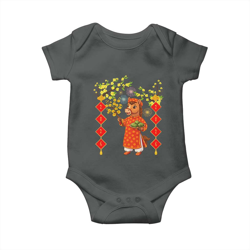 Funny Tet Holiday Baby Onesie Cute Horse In Ao Dai - Wonder Print Shop