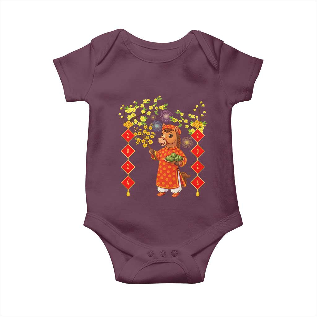 Funny Tet Holiday Baby Onesie Cute Horse In Ao Dai - Wonder Print Shop