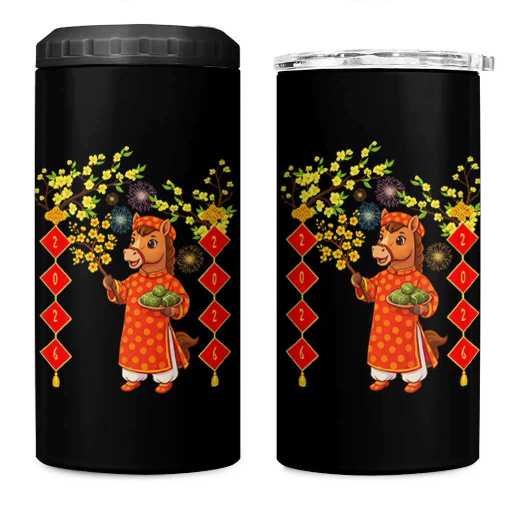 Funny Tet Holiday 4 in 1 Can Cooler Tumbler Cute Horse In Ao Dai - Wonder Print Shop