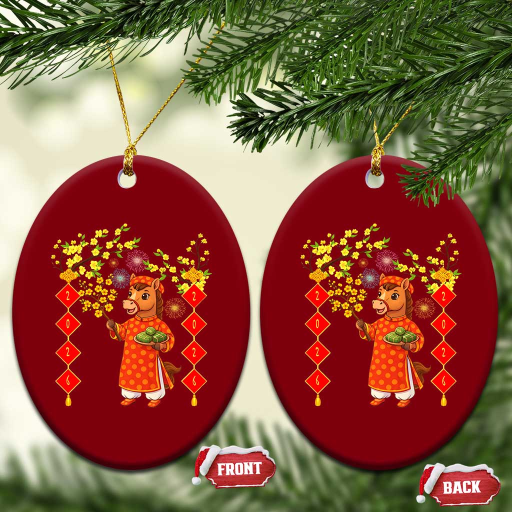 Funny Tet Holiday Ceramic Ornament Cute Horse In Ao Dai - Wonder Print Shop