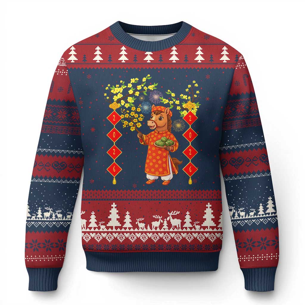 Funny Tet Holiday Ugly Christmas Sweater Cute Horse In Ao Dai - Wonder Print Shop