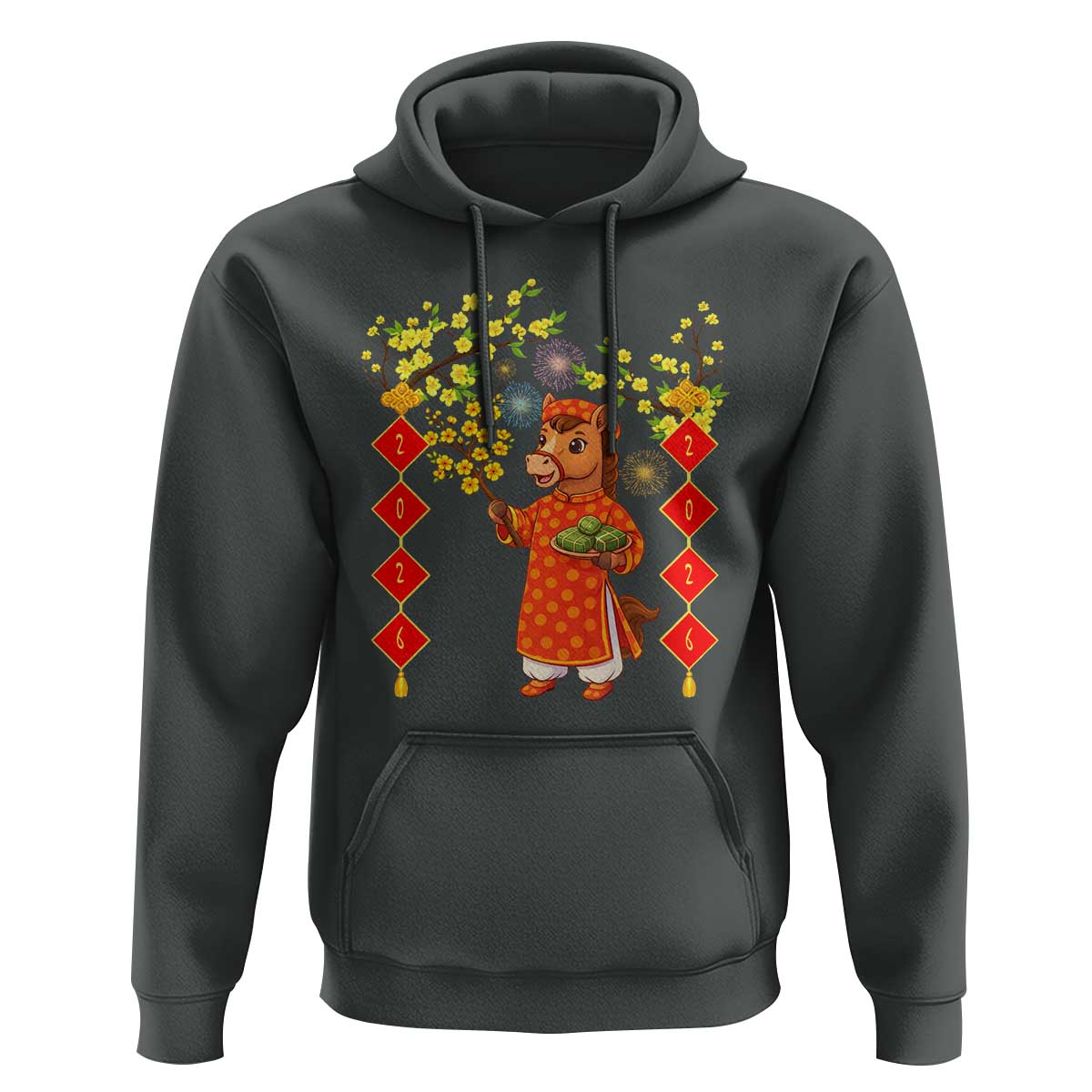Funny Tet Holiday Hoodie Cute Horse In Ao Dai - Wonder Print Shop