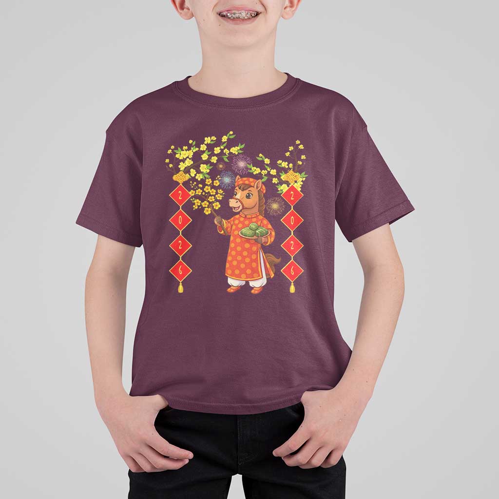 Funny Tet Holiday T Shirt For Kid Cute Horse In Ao Dai - Wonder Print Shop