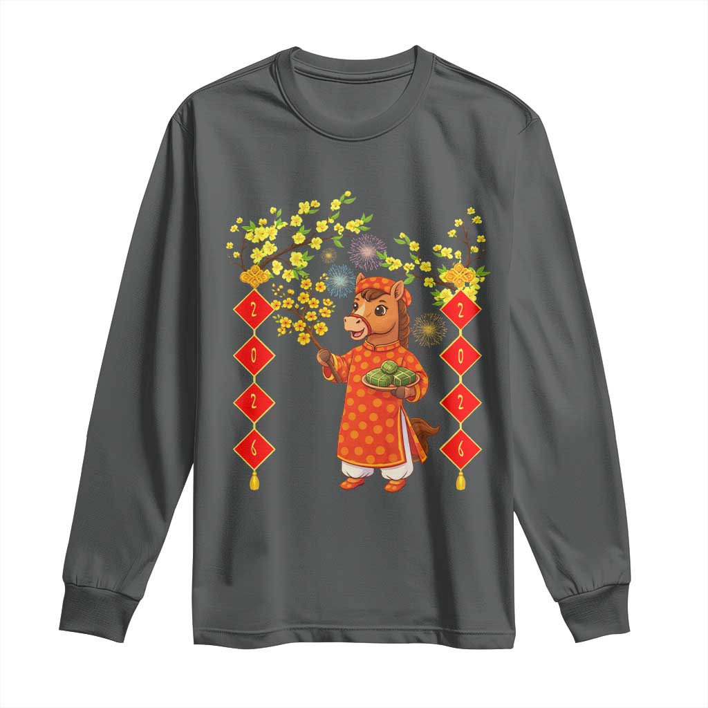Funny Tet Holiday Long Sleeve Shirt Cute Horse In Ao Dai - Wonder Print Shop