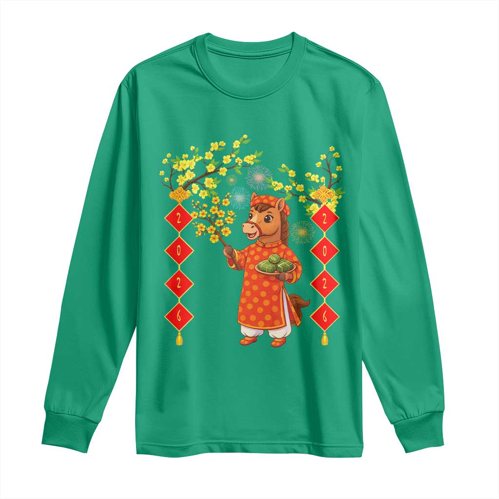 Funny Tet Holiday Long Sleeve Shirt Cute Horse In Ao Dai - Wonder Print Shop