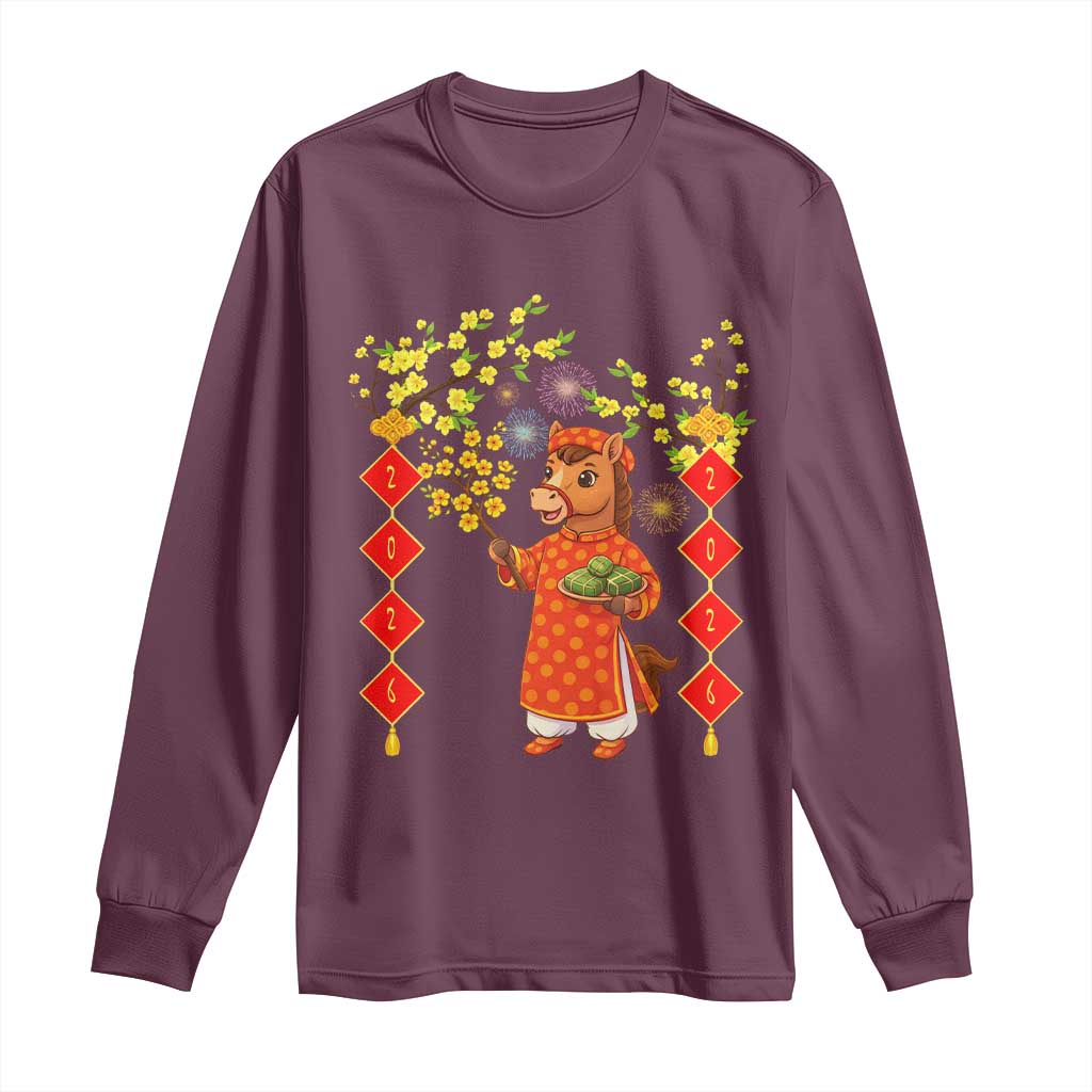 Funny Tet Holiday Long Sleeve Shirt Cute Horse In Ao Dai - Wonder Print Shop