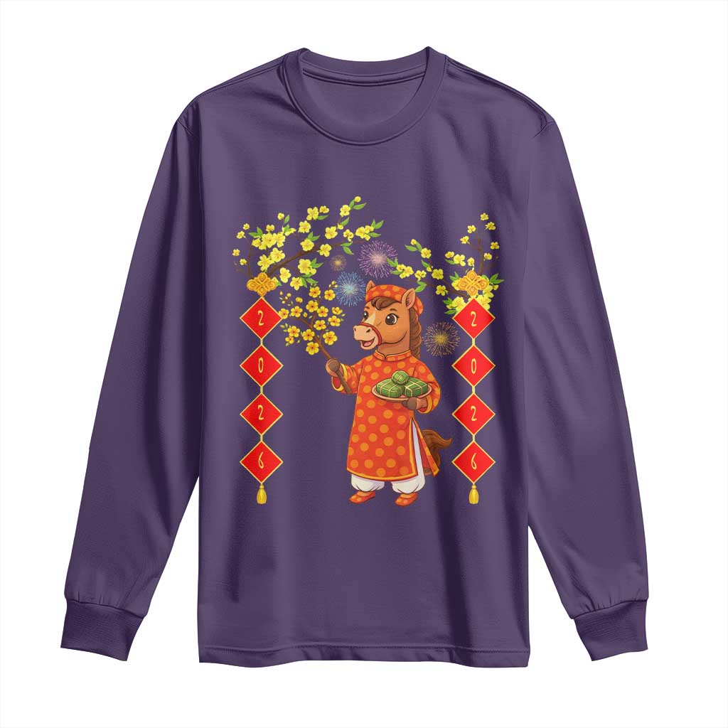 Funny Tet Holiday Long Sleeve Shirt Cute Horse In Ao Dai - Wonder Print Shop