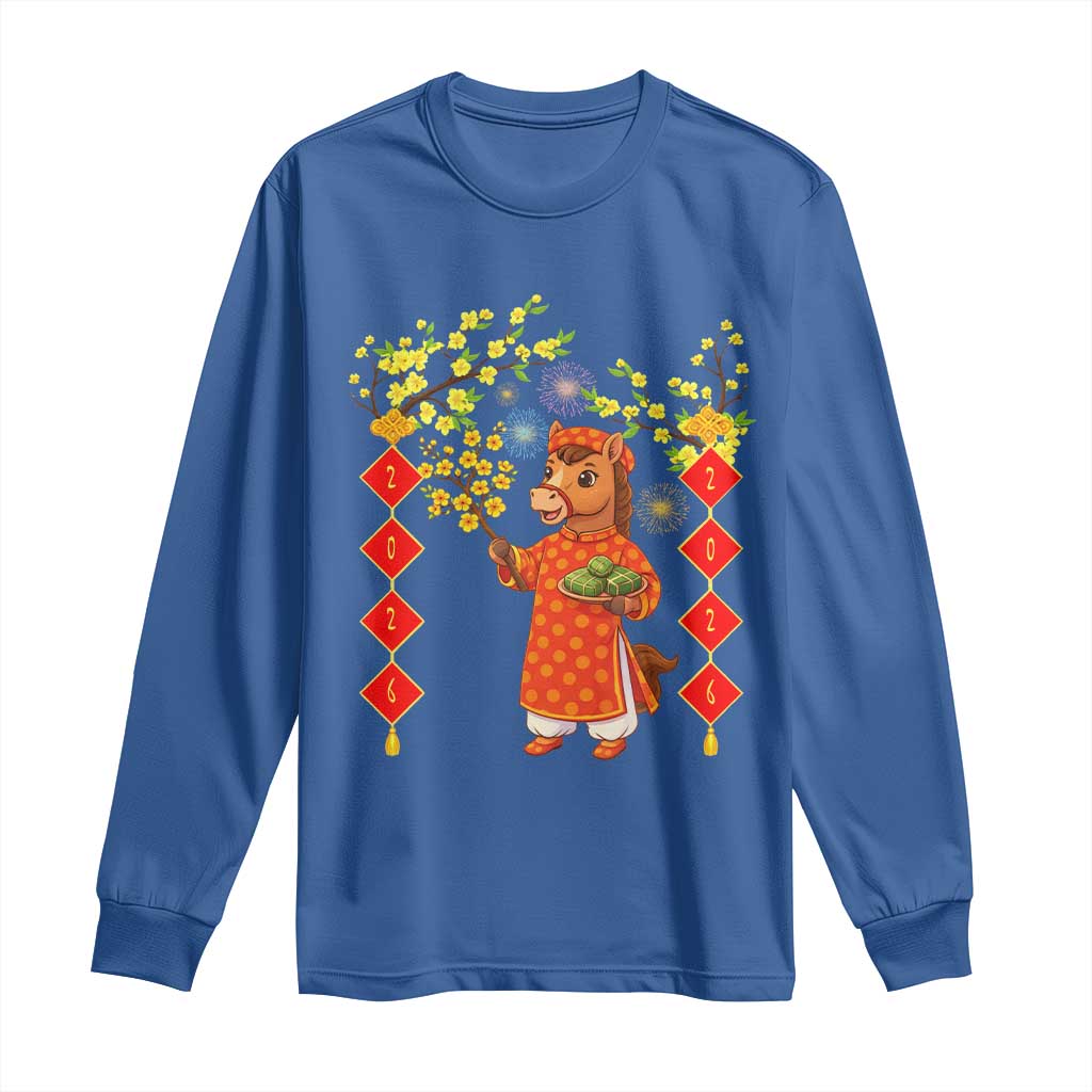 Funny Tet Holiday Long Sleeve Shirt Cute Horse In Ao Dai - Wonder Print Shop