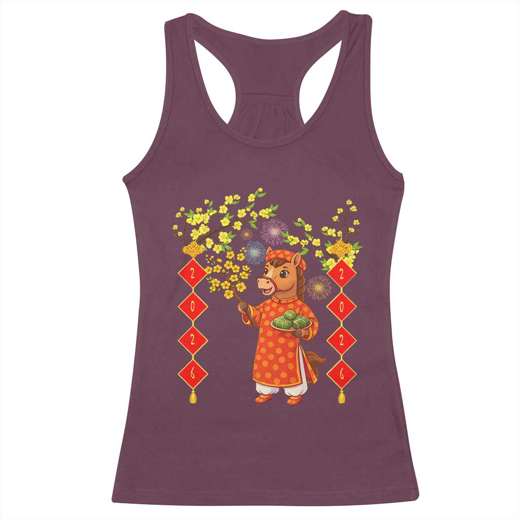 Funny Tet Holiday Racerback Tank Top Cute Horse In Ao Dai - Wonder Print Shop