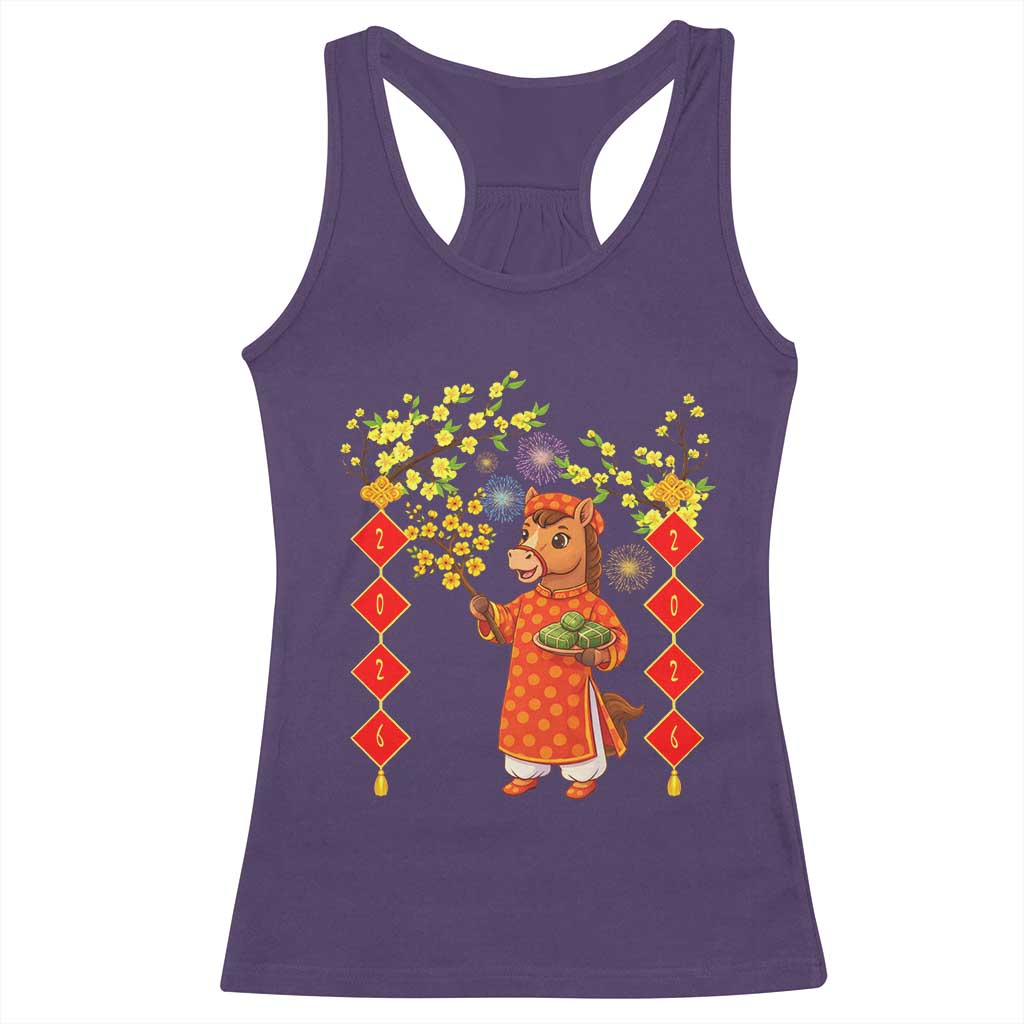 Funny Tet Holiday Racerback Tank Top Cute Horse In Ao Dai - Wonder Print Shop