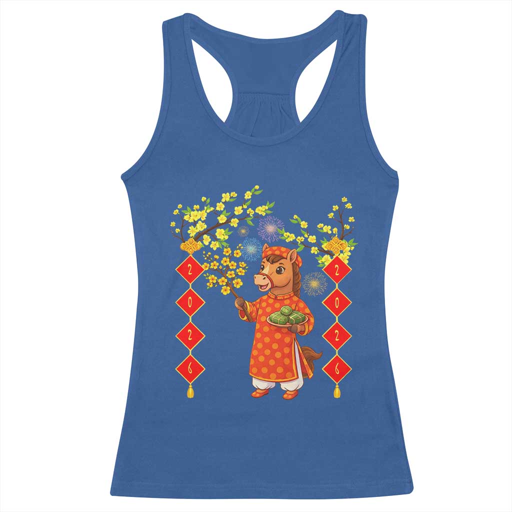 Funny Tet Holiday Racerback Tank Top Cute Horse In Ao Dai - Wonder Print Shop