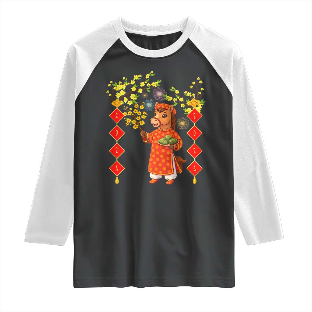 Funny Tet Holiday Raglan Shirt Cute Horse In Ao Dai - Wonder Print Shop