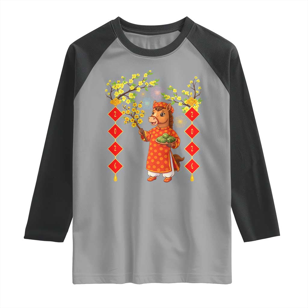 Funny Tet Holiday Raglan Shirt Cute Horse In Ao Dai - Wonder Print Shop
