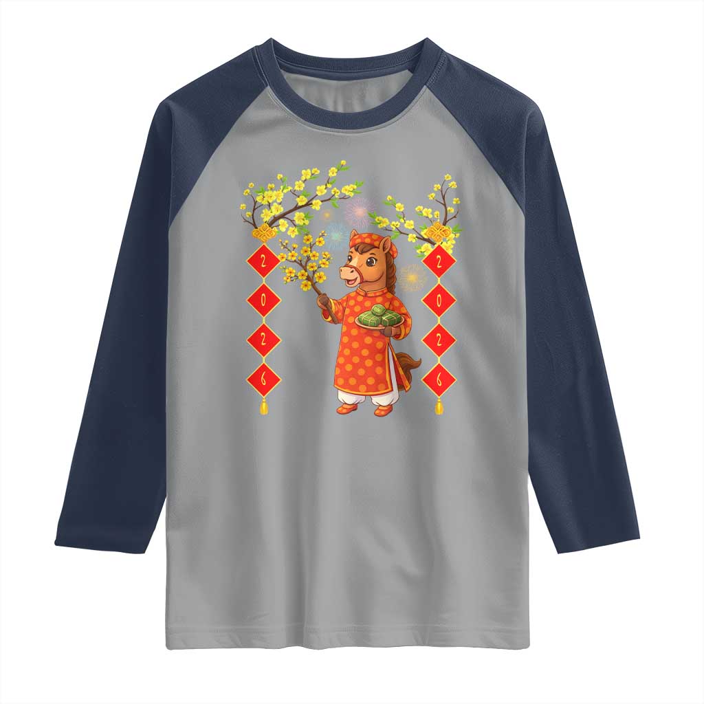 Funny Tet Holiday Raglan Shirt Cute Horse In Ao Dai - Wonder Print Shop