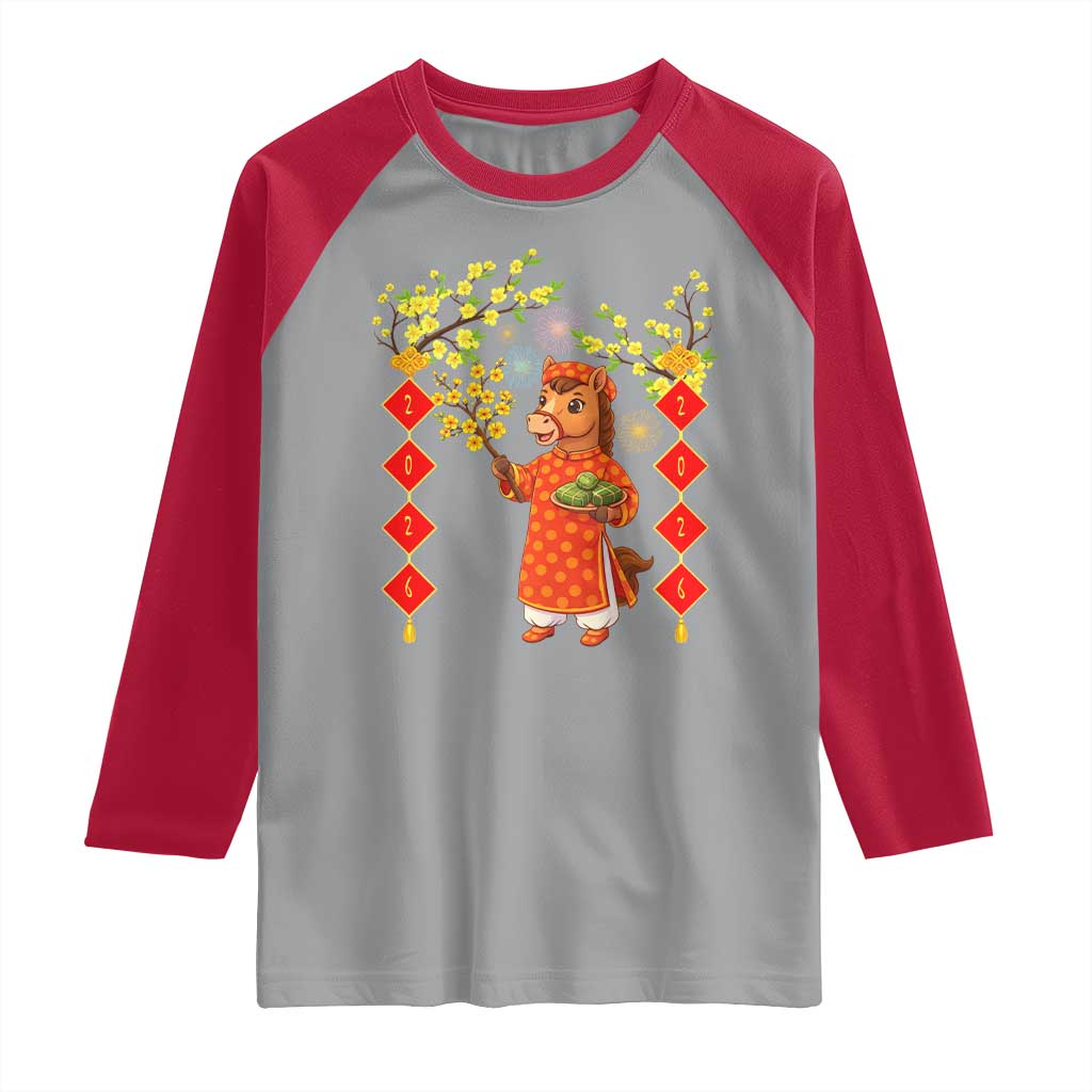 Funny Tet Holiday Raglan Shirt Cute Horse In Ao Dai - Wonder Print Shop