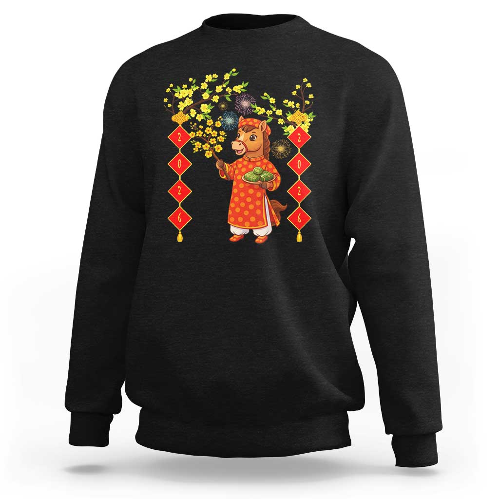 Funny Tet Holiday Sweatshirt Cute Horse In Ao Dai - Wonder Print Shop