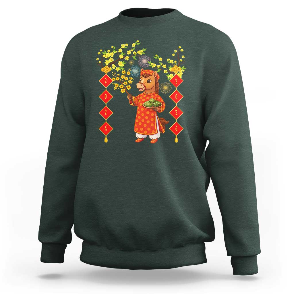 Funny Tet Holiday Sweatshirt Cute Horse In Ao Dai - Wonder Print Shop