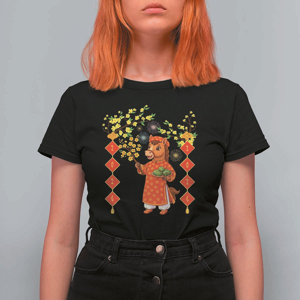 Funny Tet Holiday T Shirt For Women Cute Horse In Ao Dai - Wonder Print Shop