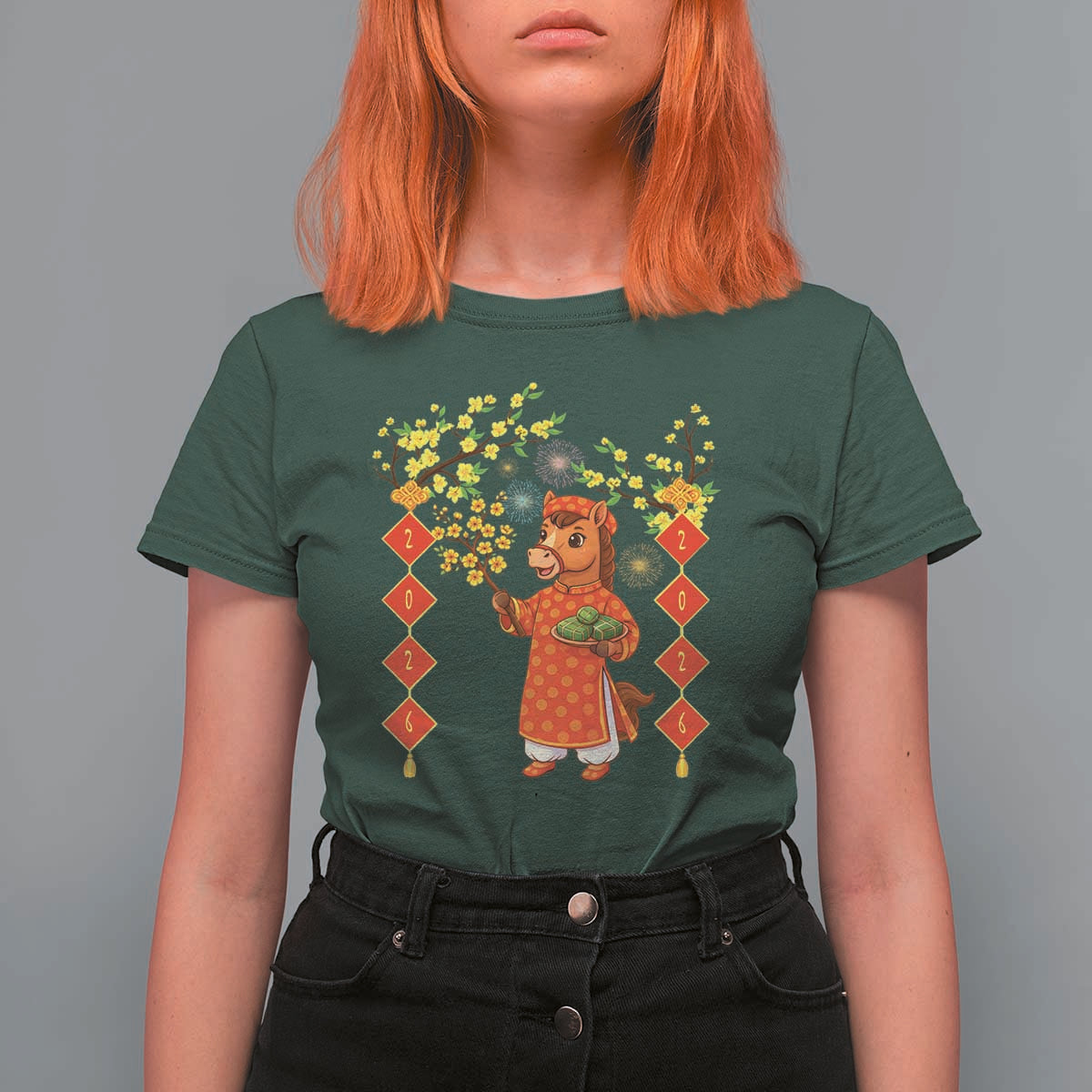 Funny Tet Holiday T Shirt For Women Cute Horse In Ao Dai - Wonder Print Shop