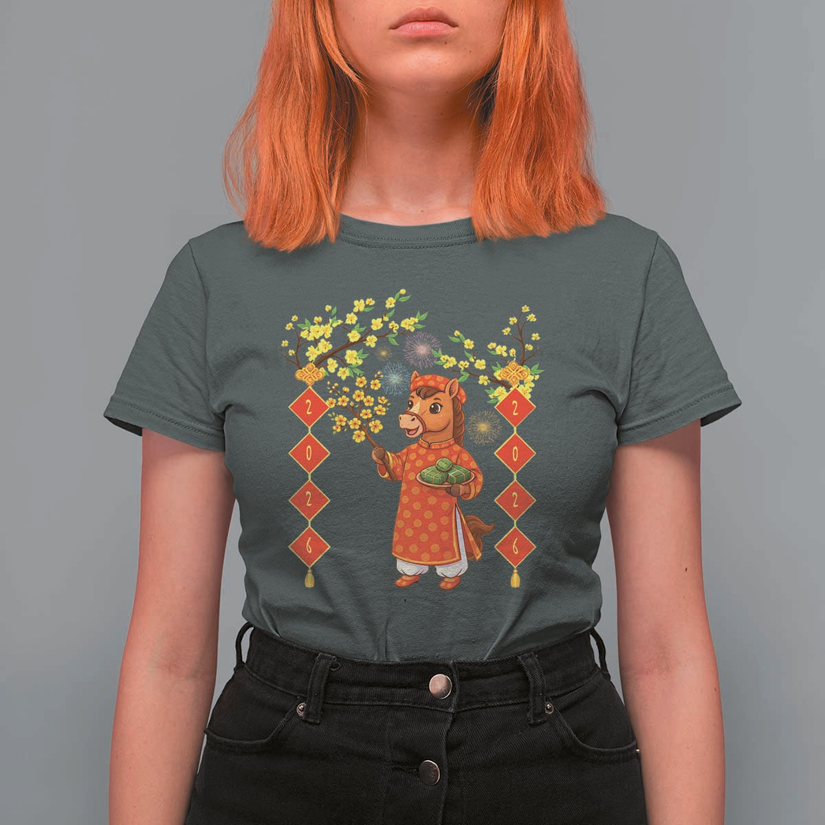 Funny Tet Holiday T Shirt For Women Cute Horse In Ao Dai - Wonder Print Shop