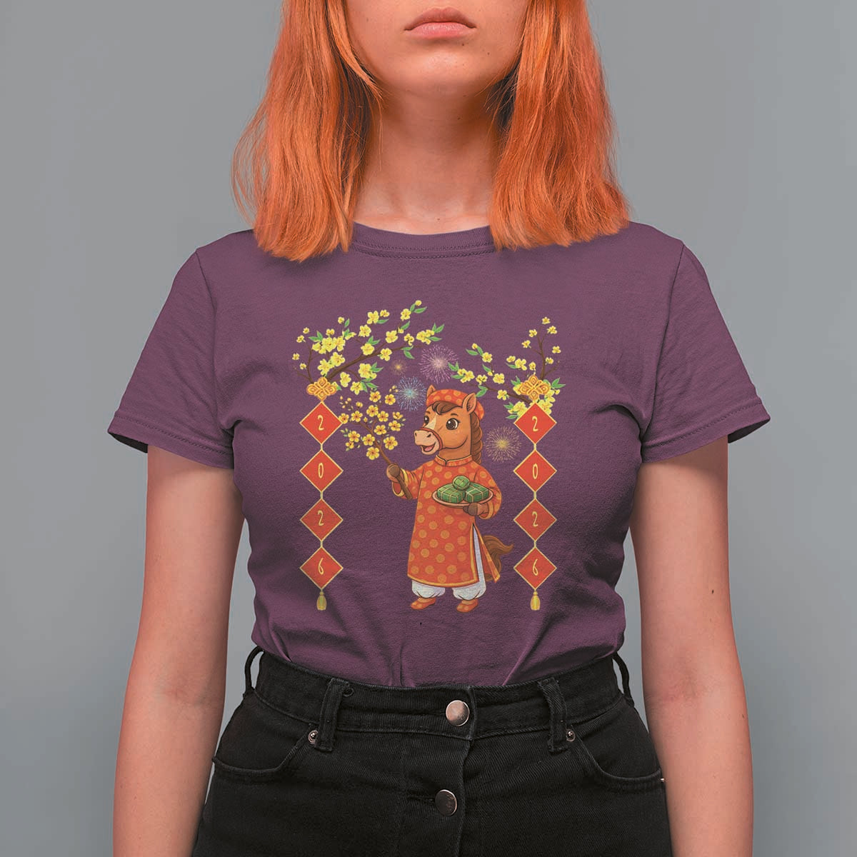 Funny Tet Holiday T Shirt For Women Cute Horse In Ao Dai - Wonder Print Shop
