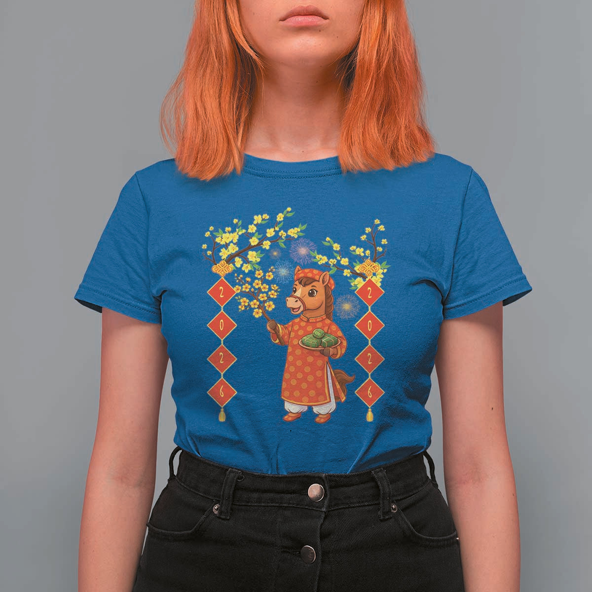 Funny Tet Holiday T Shirt For Women Cute Horse In Ao Dai - Wonder Print Shop