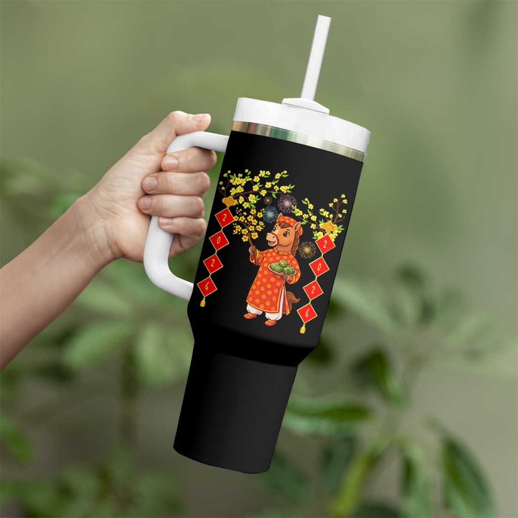 Funny Tet Holiday Tumbler With Handle Cute Horse In Ao Dai - Wonder Print Shop