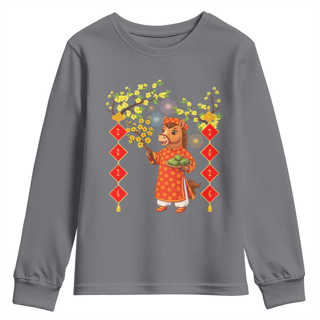 Funny Tet Holiday Youth Sweatshirt Cute Horse In Ao Dai - Wonder Print Shop