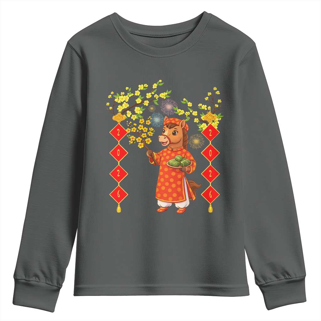 Funny Tet Holiday Youth Sweatshirt Cute Horse In Ao Dai - Wonder Print Shop