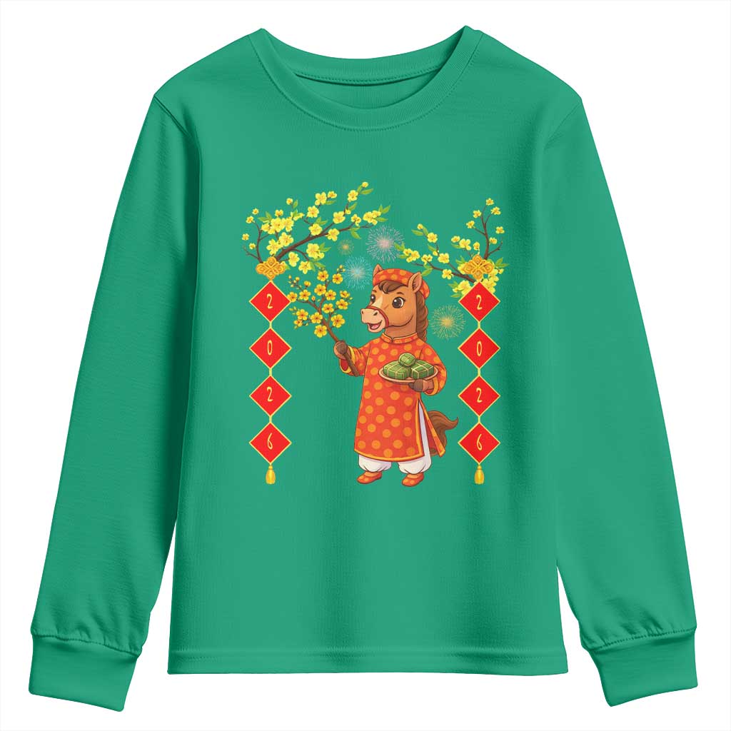 Funny Tet Holiday Youth Sweatshirt Cute Horse In Ao Dai - Wonder Print Shop